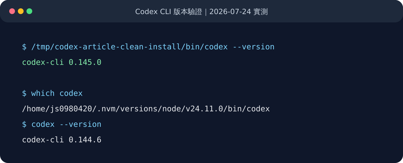 兩份 Codex CLI 造成實際開啟版本不同