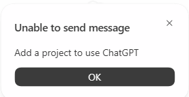 VS Code 沒有開啟專案時，Codex 顯示 Unable to send message