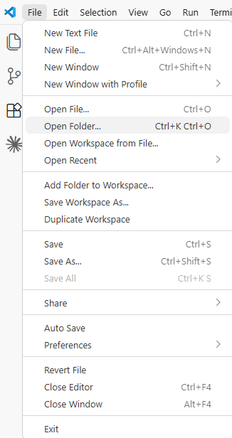 在 VS Code 的 File 選單選擇 Open Folder