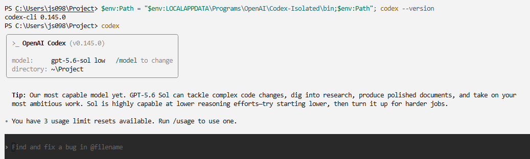 在 VS Code 下方終端機輸入 codex，成功開啟 Codex CLI